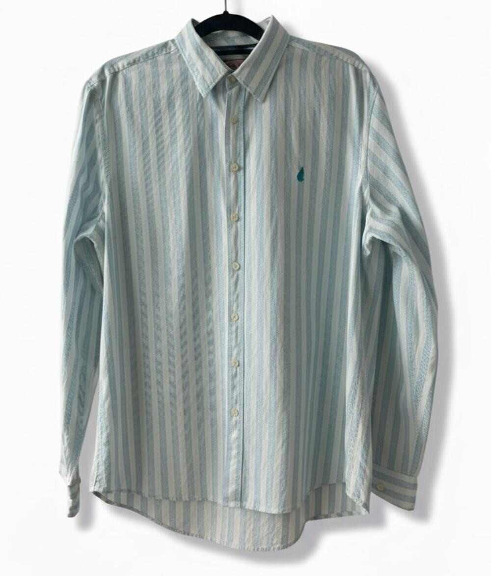 PINK Thomas Pink Men's Casual Long Sleeve Shirt L Blue White Stripe 100% Cotton